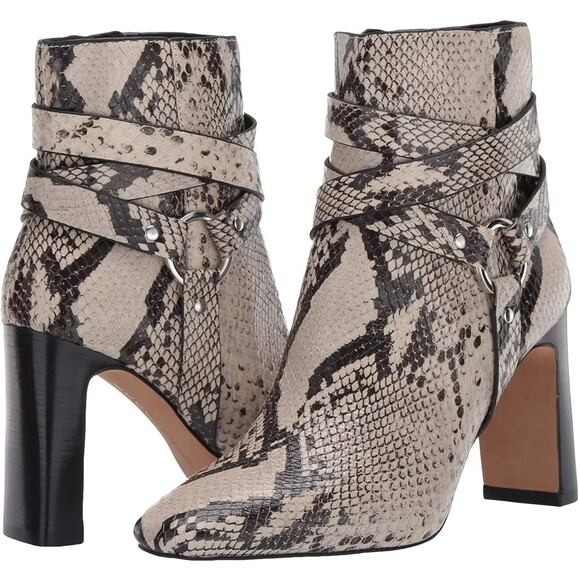 Vince Camuto Sestina Snakeskin Embossed Ankle Booties Wrap Around Harness Sz 8 M - Picture 3 of 16